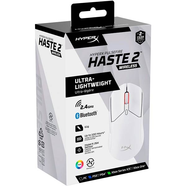HyperX Pulsefire Haste 2 Wireless Gaming Mouse White 6N0A9AA